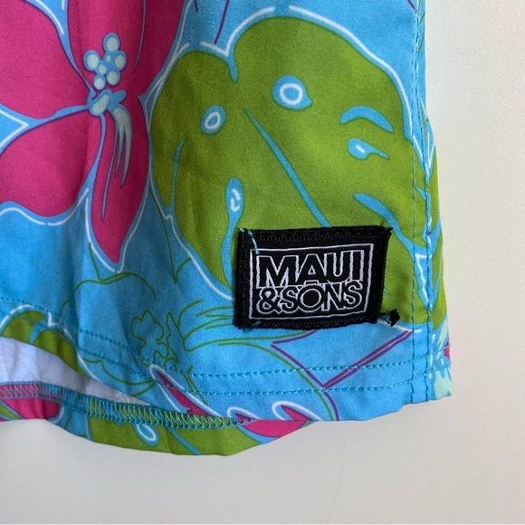 MAUI & SONS Blue Hawaiian Floral Swim Trunks Shorts Men’s 36 - Picture 4 of 11